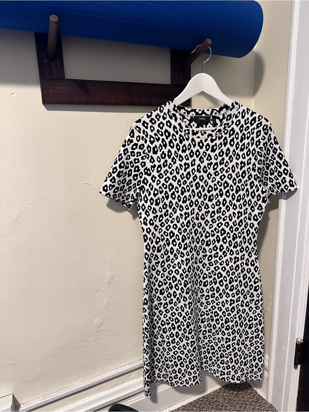 Theory Black and White Leopard-Spot Mini Dress